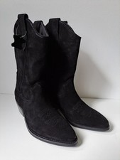 ex LANDS' END Women's Mid Calf Black Suede Classic Western, Cowboy Boots