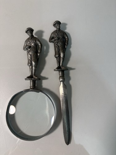 Pewter desk set - , golfer