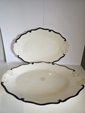 2 x Large Antique John Maddock Sons - Royal Vitreous - Oval Platter -Dark Blue 