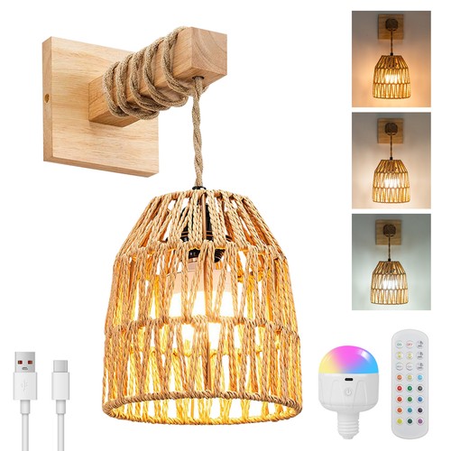 Rattan boho wall light wooden - rattan,