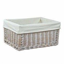 Keswick White Wash Wicker Lined Storage Basket Woven Rectangular Neutral Home