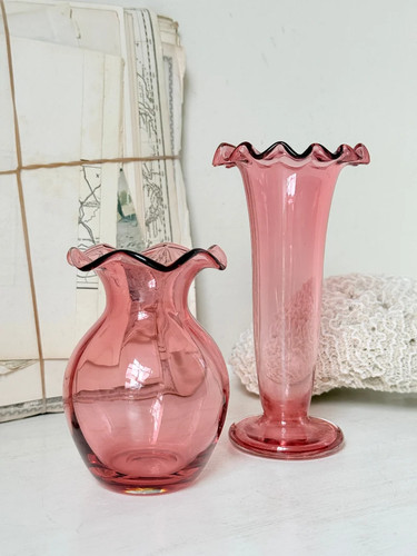 Pair cranberry glass - pair,