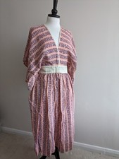 Vintage Zandra Rhodes 1970s Pink And Blue Abstract Pattern Kaftan Kimono...