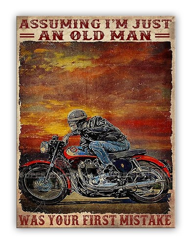 Funny motorcycle old man - motorcycle, metal