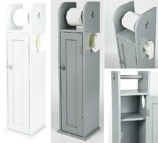 White, Grey Wood Free Standing Toilet Paper Roll Holder Bathroom Storage Cabinet