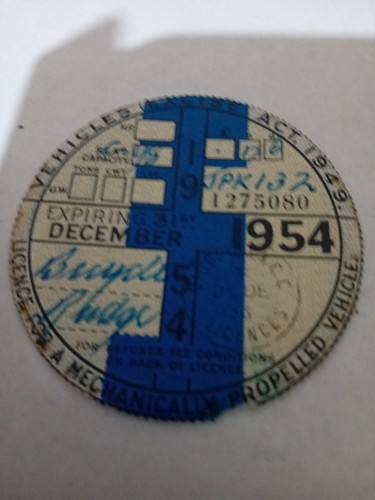 1954 vintage tax disc - 1954,