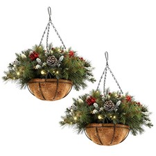 2PCS Artificial Christmas Hanging Flower Basket LED Lights Holiday Home Decor US