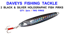 2 BLACK & SILVER HOLOGRAPHIC FISH PIRKS 200g C27 SEA FISHING LURE COD POLLOCK