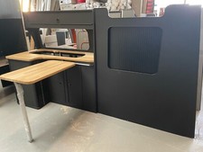Assembled SWB Campervan Furniture - Black Matt, Solid Oak. VW Transporter T5/T6