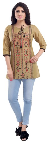 Women beige floral kurti tunic - women,