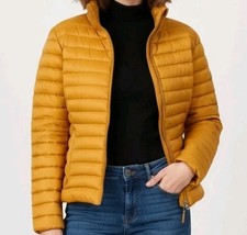 Zara Woman Duck Down Jacket Size EU/XL Yellow Padded Puffer Zip Lightweight Coat