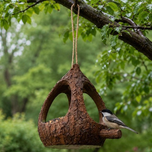 Hanging tree stump bird feeder - tree,