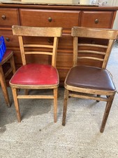 Vintage 1950's Wooden Ladder Back Kitchen Dining Chairs Red & Brown Vinyl Seats