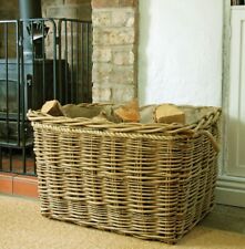 Large Classic Rectangular Willow Log Basket Hessian Lined Rope Handles