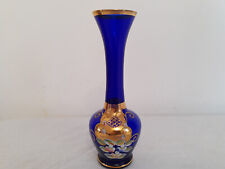 Murano Flower Vase Italian Art Glass Cobalt Blue & Gold Gilt Vase