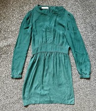 Sessun Women's Silk Mini Dress Size S Green Long Sleeve High Neck A Line