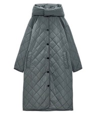 Zara Long water repellent Puffer Jacket Coat Khaki Size S Hooded