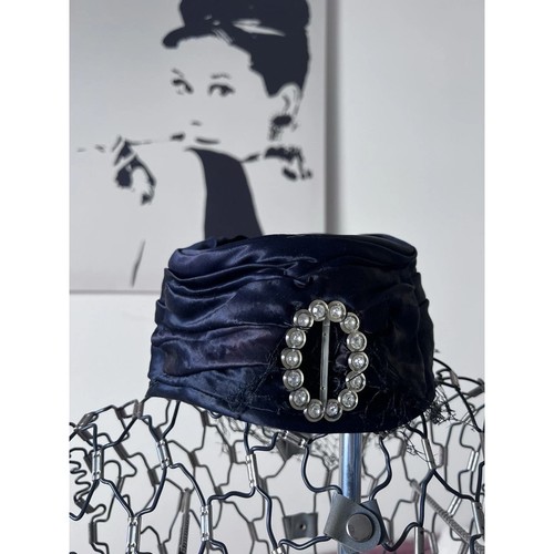 Vintage navy blue satin - navy,