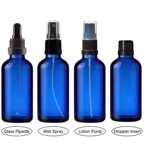 Blue glass dropper bottles - glass,