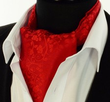 Red Silk Cravat Scarf Ascot Tie Wedding Floral A14