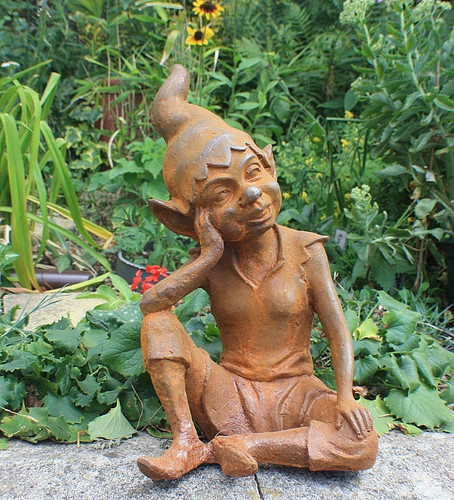 Cast iron seated pixie elf - pixie,
