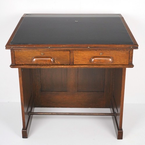 Antique black leather top oak - antique,
