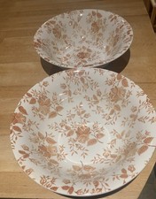 2x English Ironstone Tableware Staffs Underglaze Floral Bowls 8 1/2 x 2 1/2” VGC