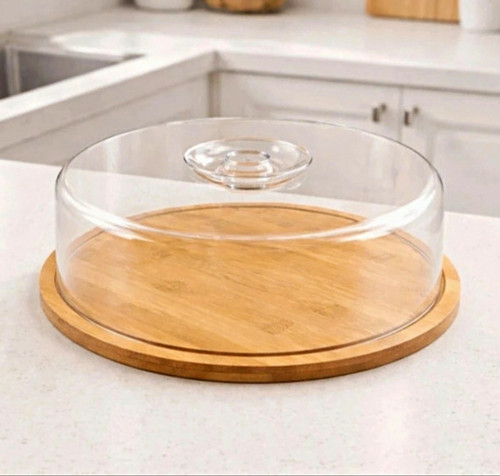 Round wood cake stand tray - wood,