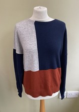Jaeger Navy Grey Orange Colourblock Jumper Size Medium Wool Cashmere