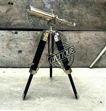 Brass Vintage Style Silver Finish Marine Scope Telescope W/Black Tripod Stand