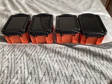 4 x Really Useful Boxes 0.3 Litre - Solid Orange with black lids and handles