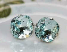 4Ct Cushion Cut Aquamarine Women's Push Back Stud Earrings 14K White Gold Plated