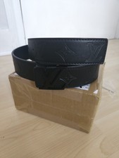 Louis Vuitton Matte Black Calf Leather Belt with LV Initials 110cm