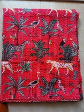 Jungle Printed Indian Kantha Quilt Bedspread Blanket Bedding Handmade Throw Art
