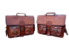 Motorcycle Sissy Bar Bag Side Bag Tail Luggage Tool Saddlebag Goat Leather Brow