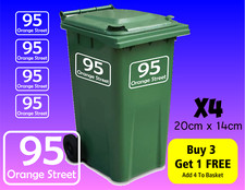 4x Wheelie Bin Numbers Personalised Bin Labels Custom House No.&Street Stickers
