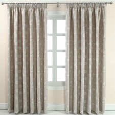 Natural Beige Linen Curtain Pair 66x90 Inch Pencil Pleat Classic Floral Tapestry
