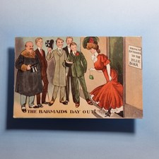 Comic Postcard C1910 Glamour Barmaid Day Off Pub Letchy Men Monocle Chromo