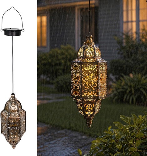 Moroccan solar hanging lantern - hanging,