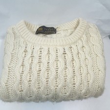 TIVOLI ARAN PURE NEW WOOL CREAM CABLE KNIT PULLOVER SWEATER XS Fisherman Preppy 