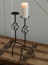 Vintage Iron Floor Standing Pair of Pillar Rustic / Gothic Candle Holders