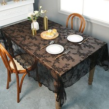 Black Vintage Embroidered Lace Tablecloth Dining Table Cloth Wedding Party Decor