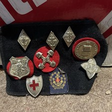 Vintage 1930s Collection of Boys Brigade Badges pin on a brigades arm band.