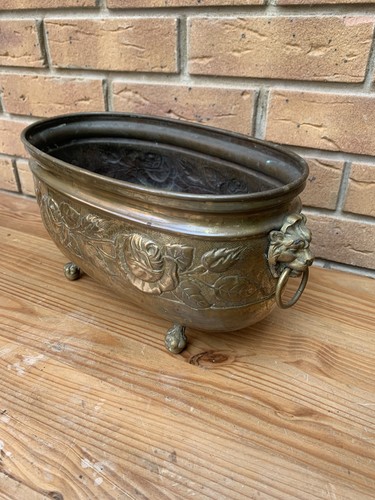 Vintage brass trough planter - trough,