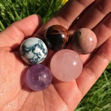 Star Rose Quartz Sphere Mahogany Obsidian Rhodonite Amethyst Tree Agate Set Mini
