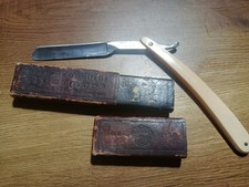 USED TUCKMAR VINTAGE STRAIGHT HAND RAZOR SILVER STOHL SOLINGEN GERMANY + SCATOLA