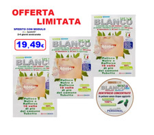 3 Ricariche Blancodent Dentifricio in Polvere con un vasetto contenitore.