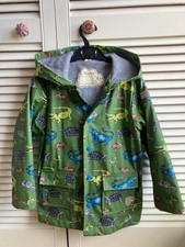 HATLEY Hooded Raincoat Jacket Size 6 Green Reptiles Lizard Chameleon Lined vgc
