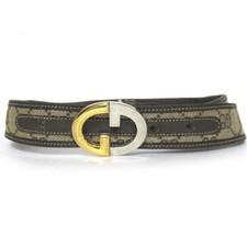 GUCCI Vintage GG Canvas Logo Buckle Belt Bullet Type Size 70 Beige Women's Luxs