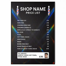 Barber shop Poster Price List Personalised SIGN Salon ADVERTISING PRICES A5-A1